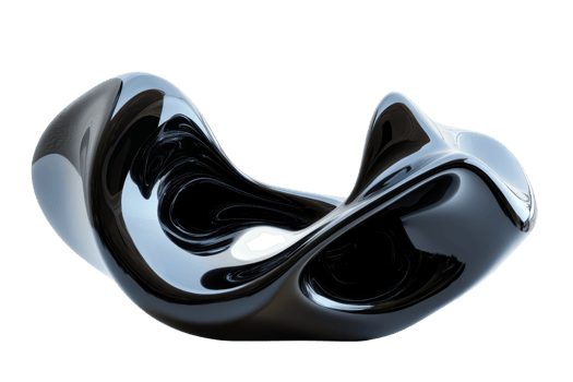 Sleek abstract black sculpture with futuristic design, featuring smooth curves and glossy finish. Perfect for modern artistic decor and design concepts. png