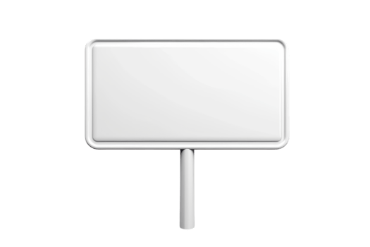 Plain rectangular white signboard with a handle isolated on a transparent background, ideal for customization, branding, or message display. png