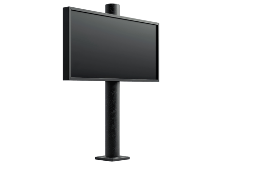 Modern black digital signage display with stand, isolated on transparent background. Perfect for advertising, presentations, and informational purposes. png