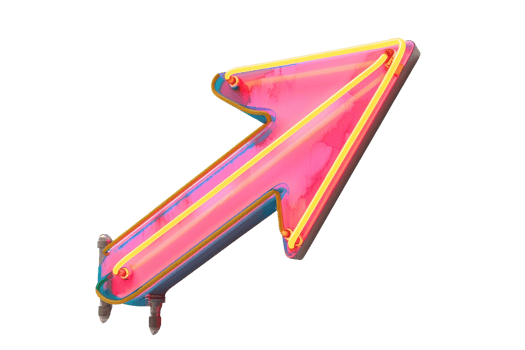 Neon pink arrow sign on black background, glowing with vibrant yellow light, ideal for modern advertising and creative design projects. png