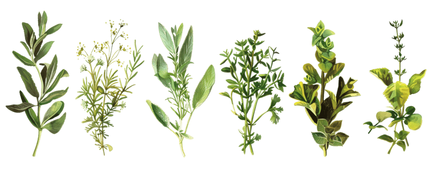 High-resolution image of various fresh herbs. Perfect for culinary, botanical, and natural remedy uses. png