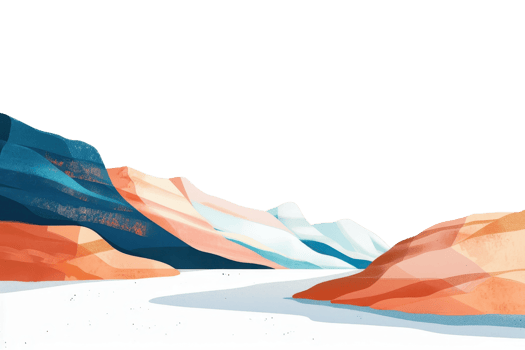 Vibrant abstract landscape illustration with colorful mountains and a clear sky, depicting a serene and imaginative natural scenery. png