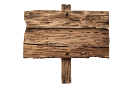 Rustic wooden signboard isolated on transparent background. Weathered blank wood plank for text, ideal for vintage designs and natural themes. png