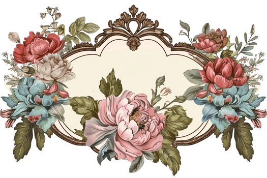 Vintage floral frame with intricate flower arrangements, perfect for wedding invitations, greeting cards, or decorative designs. png