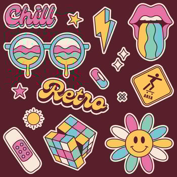 collection of hand drawn 90s retro elements vector