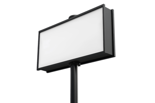 Blank modern billboard sign with black frame on a pole isolated on transparent background. ready for advertisement or custom message. png