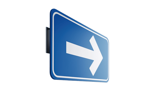 Isolated blue arrow sign pointing right on a transparent background. used for directions, navigation, or indicating a one way route. png