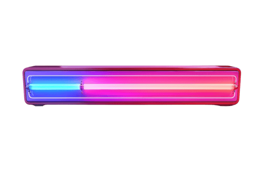 Colorful neon light sign glowing with blue and pink hues. Perfect for signage, advertising, and modern decor themes. png