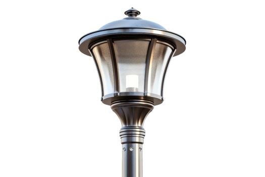 Classic outdoor street lamp with metallic finish, providing elegant lighting solutions. Perfect for gardens, pathways, and urban environments. png
