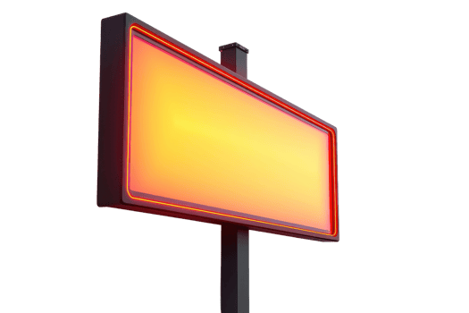 Illuminated blank sign with a glowing orange background isolated on a transparent background. perfect for advertising or promotional content. png