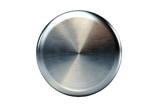 High-resolution image of a metallic button or knob with a brushed metal finish, ideal for industrial, mechanical, and electronic design purposes. png