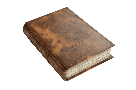 Vintage leather-bound book with worn pages. Perfect for antique, history, and literature-related projects. png