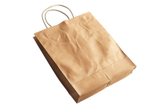 Plain brown paper bag with handles, isolated on transparent background. Perfect for eco-friendly packaging and storage solutions. png