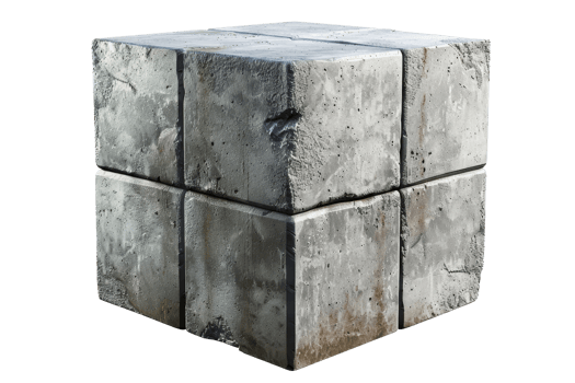 High-resolution image of a weathered concrete cube isolated on a transparent background, showcasing texture and ruggedness. png