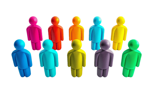 Colorful group of diverse figures standing together, representing community, diversity, and teamwork. png