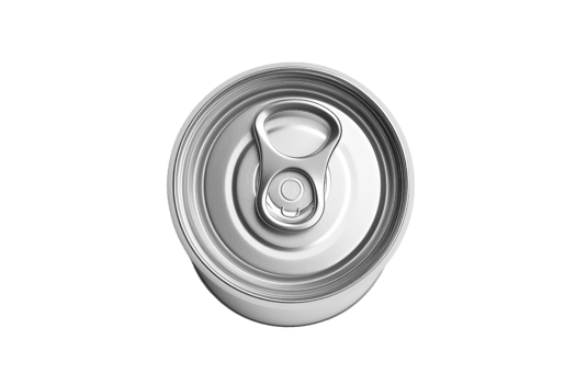 Top view of a silver aluminum beverage can with pull tab, isolated on transparent background. illustrating soda or beer container freshness. png