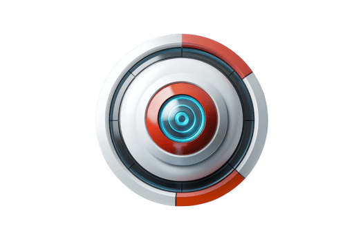Futuristic circular object with red and white segments, blue glowing core, on a transparent background. resembling advanced technology design. png