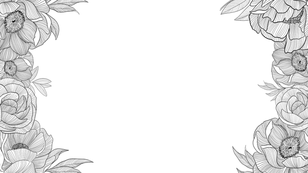 Horizontal frame poppy and rose illustrations in line art style, digital painting png
