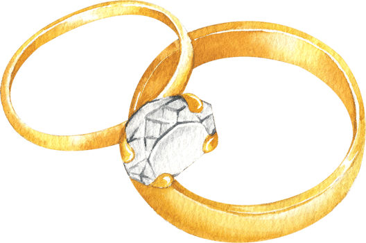 gold diamond ring, wedding band set, Hand Drawn Illustration Watercolor painting png