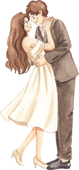 Happy groom and bride sharing a loving embrace, Hand Drawn Illustration Watercolor painting png