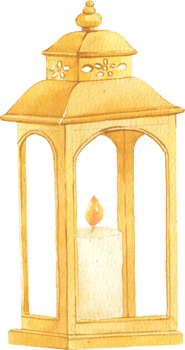 Olden lantern with a candle inside, Hand Drawn Illustration Watercolor painting png