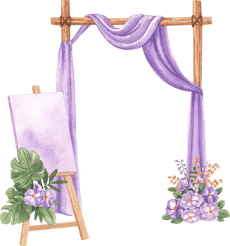 Watercolor illustration of the welcome arch at a wedding. png