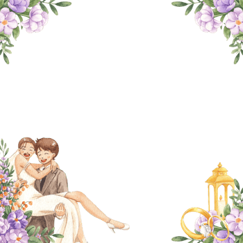 Square frame of the bride and groom at the wedding, Hand Drawn Illustration Watercolor png