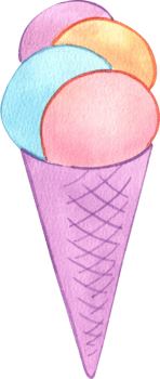 Four scoop ice cream in a waffle cone, Hand Drawn Illustration Watercolor painting png