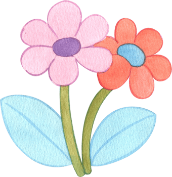 Cute pink and orange flowers, Hand Drawn Illustration Watercolor painting png
