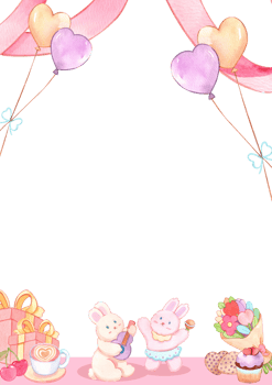 Cute singing and dancing rabbits representing love in a pink vertical frame watercolor illustration. png