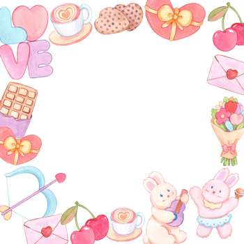 Items representing love in a square frame watercolor illustration. png