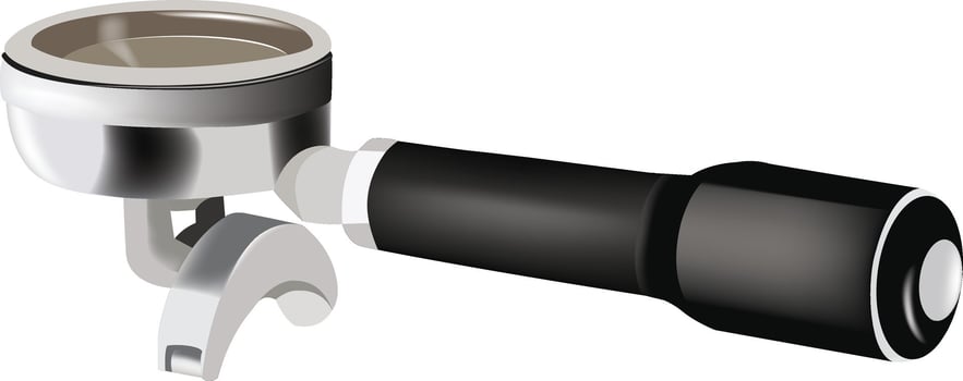 Portafilter with black handle preparing espresso coffee vector