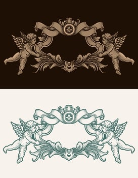 Vintage border frame engraving with antique ornament pattern - design vector
