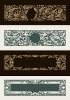 Set vintage border frame engraving with antique ornament pattern - Eps 10 vector