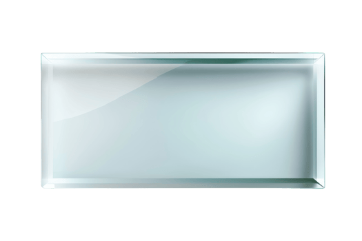 High-quality close-up of an empty rectangular glass dish with a reflective surface, perfect for culinary or product display purposes. png