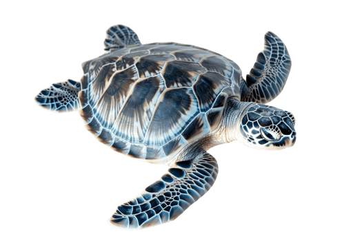 Close-up of a sea turtle swimming, showcasing its detailed shell and flippers. Perfect for marine life and wildlife photography needs. png
