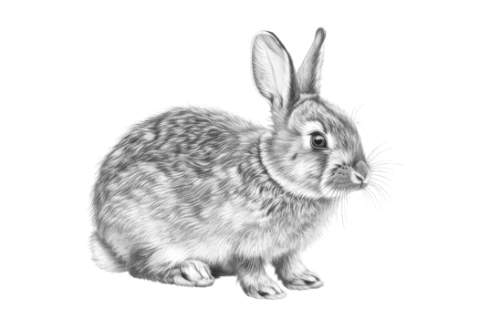 Detailed black and white illustration of a rabbit sitting. Perfect for nature and animal-themed designs, educational materials, and decor. png