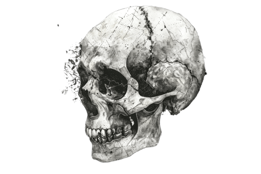 Detailed illustration of a human skull with intricate details, perfect for medical, anatomical, or artistic purposes. png