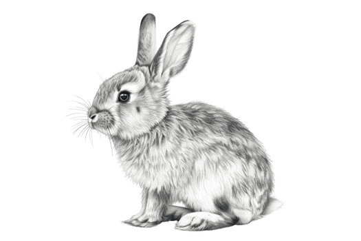 Detailed pencil sketch of a rabbit, showcasing intricate fur and delicate features. Ideal for art lovers and natural illustration enthusiasts. png