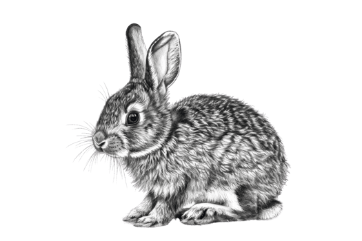 Detailed black and white illustration of a rabbit. Perfect for nature, wildlife, and animal-themed designs or educational material. png