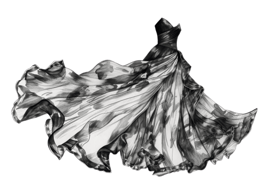 Elegant black and white abstract marble dress illustration, flowing and stylish design perfect for fashion concepts and art projects. png