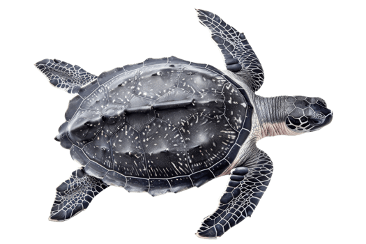 High-resolution image of a sea turtle with intricate shell details and flippers, isolated on a transparent background. png