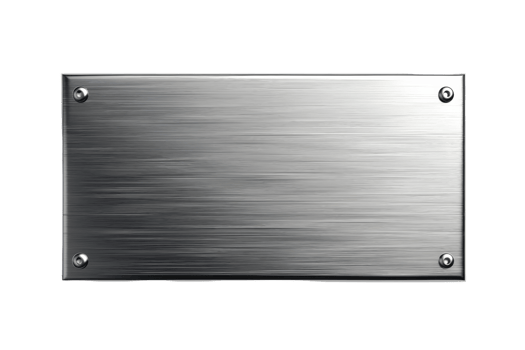 Rectangular brushed metal plate with screws on each corner. Perfect for industrial or modern design elements and backgrounds. png