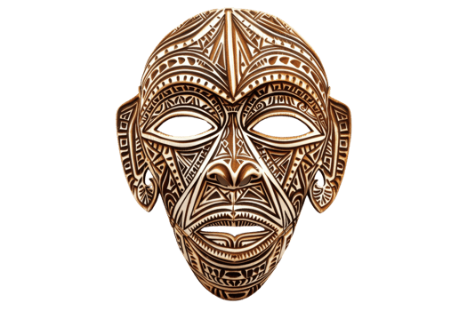 Intricately designed tribal mask with detailed carvings, representing cultural heritage and artistry, ideal for decor or art enthusiasts. png