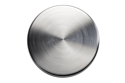 Smooth metallic round button, isolated on a transparent background. Ideal for technology, design, and industrial applications. png