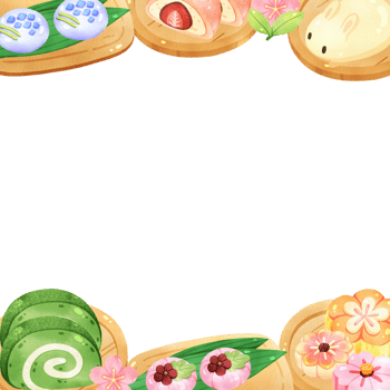 Japanese dessert traditional so sweet , square frame, watercolor painting hand-drawn illustration png