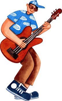 Teenager playing guitar, Hand-drawn watercolor painting illustration png