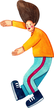 Young girl jumping and dancing, Hand-drawn watercolor painting illustration png