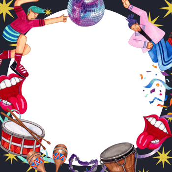Music festival have mwomens dancer enjoyful,Hand-drawn watercolor square frame png