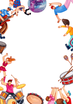 Music festival have music band, dancer enjoyful,Hand-drawn watercolor poster frame png